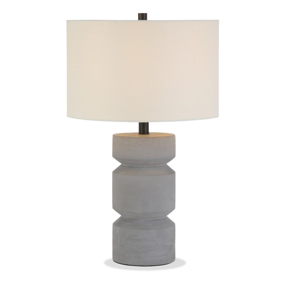 23" Gray Concrete Faceted Column Table Lamp With White Drum Shade. Picture 2