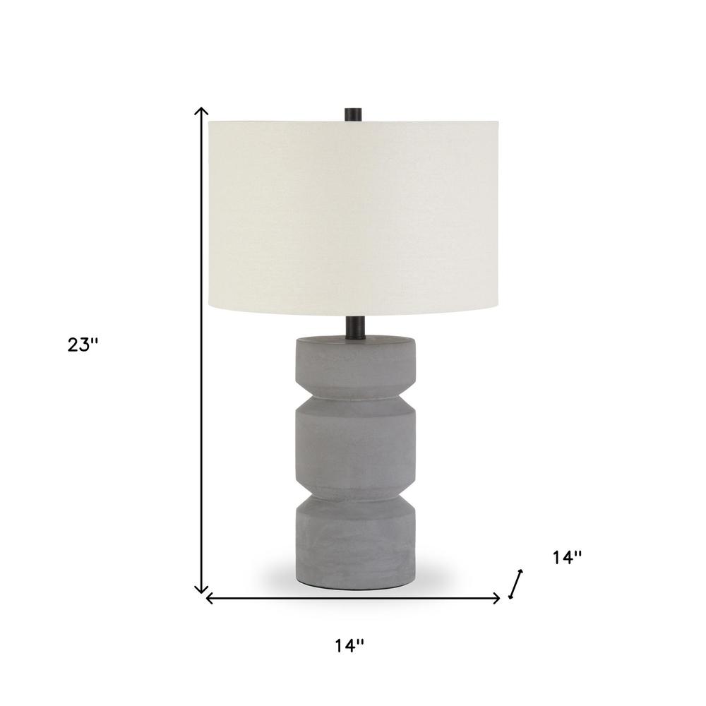 23" Gray Concrete Faceted Column Table Lamp With White Drum Shade. Picture 6