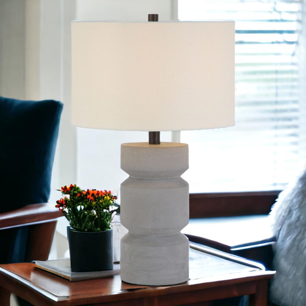 23" Gray Concrete Faceted Column Table Lamp With White Drum Shade. Picture 3