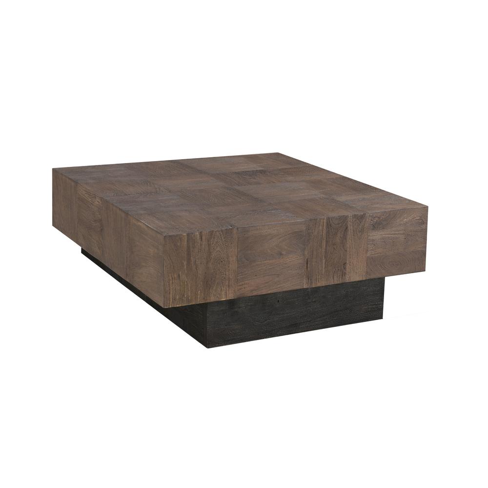40" Dark Brown And Black Solid Wood Square Coffee Table. Picture 1