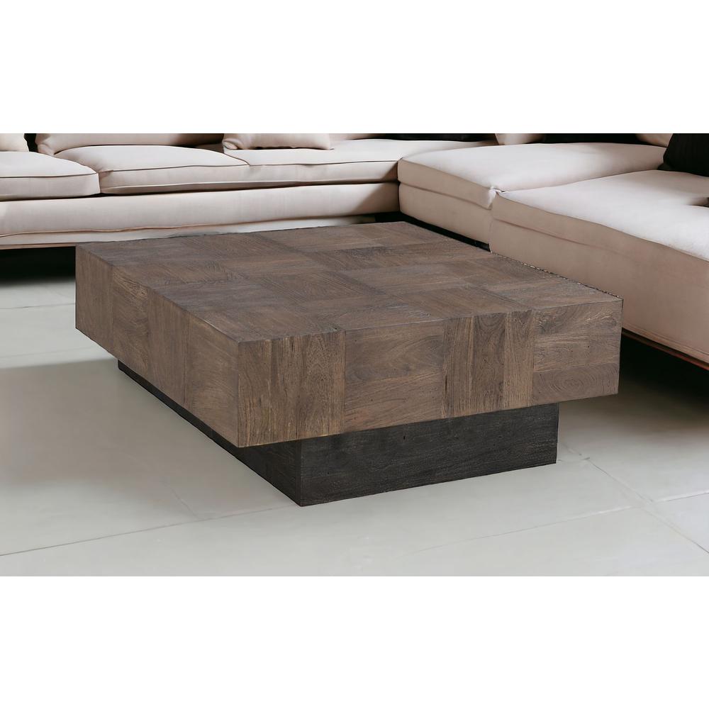40" Dark Brown And Black Solid Wood Square Coffee Table. Picture 2