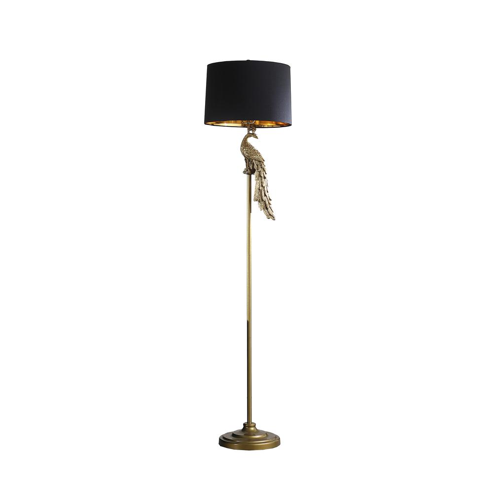 65" Burnished Gold Floor Lamp With Black Drum Shade. Picture 1