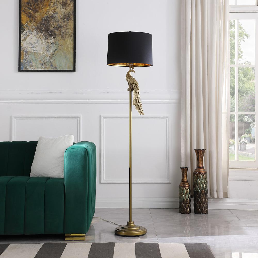 65" Burnished Gold Floor Lamp With Black Drum Shade. Picture 4