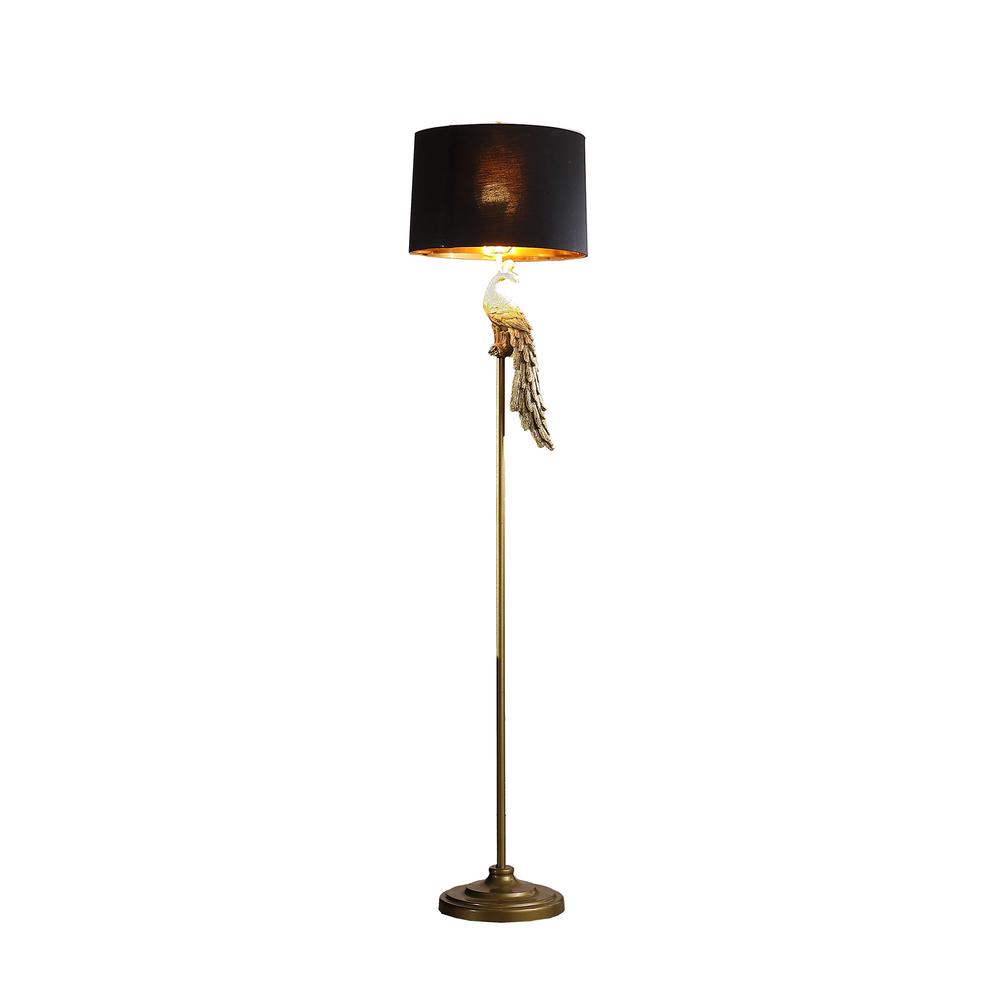65" Burnished Gold Floor Lamp With Black Drum Shade. Picture 2