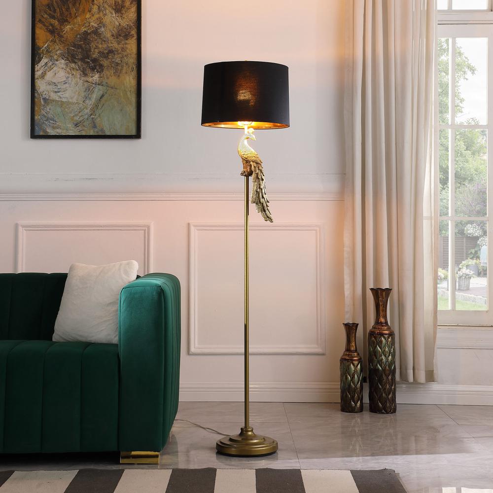 65" Burnished Gold Floor Lamp With Black Drum Shade. Picture 5