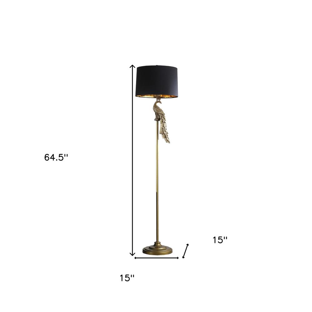 65" Burnished Gold Floor Lamp With Black Drum Shade. Picture 7