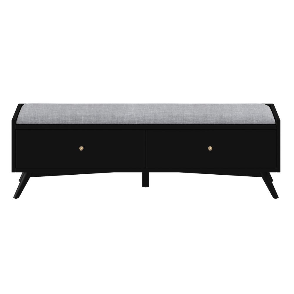 59" Gray and Black Upholstered Polyester Blend Bench with Drawers. Picture 1