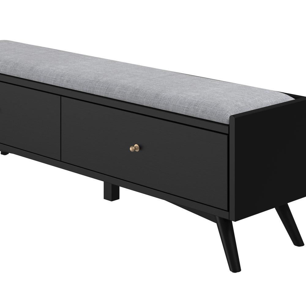 59" Gray and Black Upholstered Polyester Blend Bench with Drawers. Picture 9