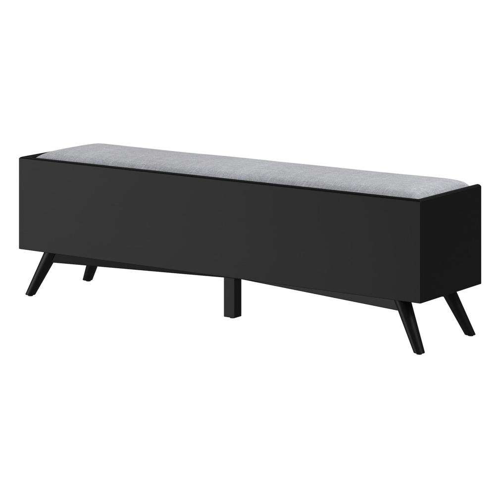 59" Gray and Black Upholstered Polyester Blend Bench with Drawers. Picture 3