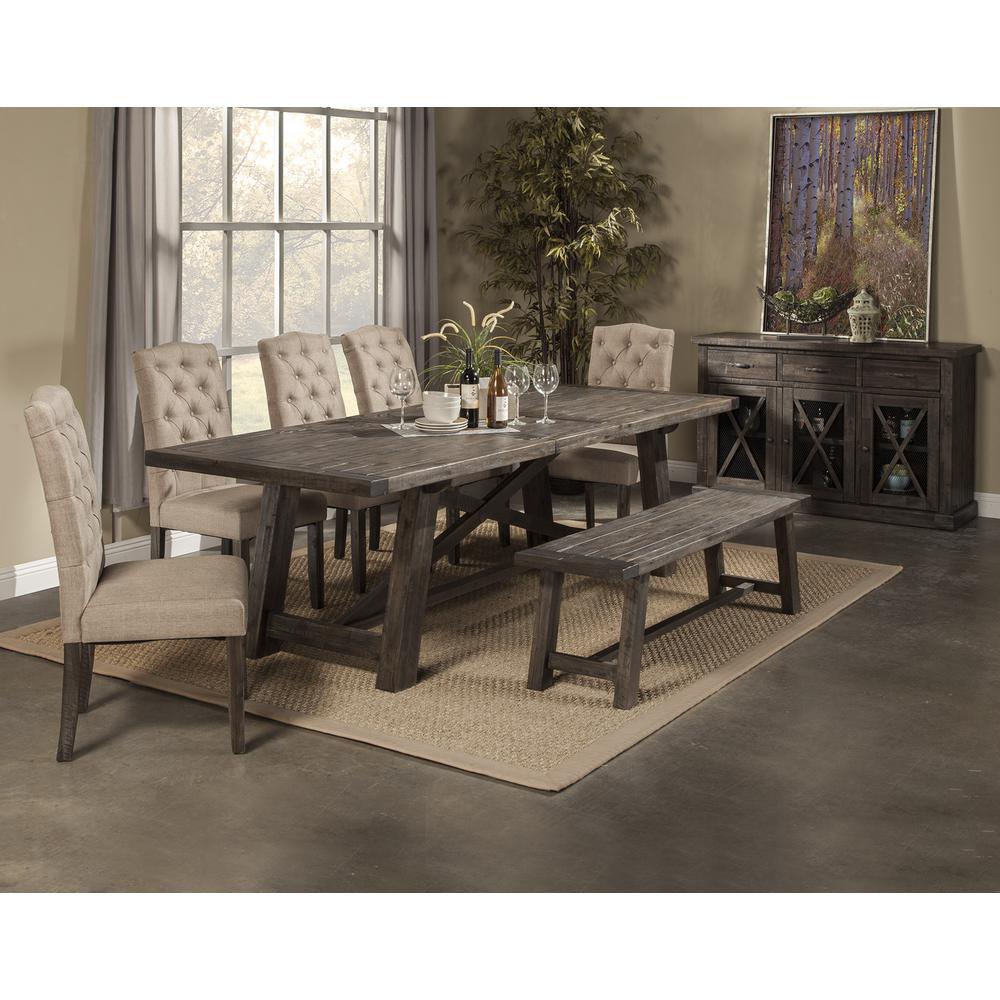 60" Gray And Dark Brown Distressed Wood Dining Bench. Picture 4
