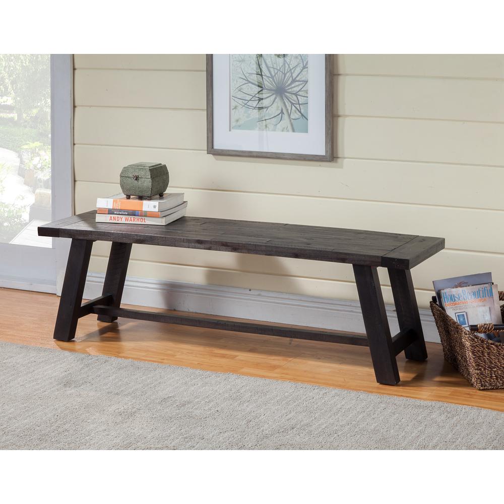 60" Gray And Dark Brown Distressed Wood Dining Bench. Picture 5