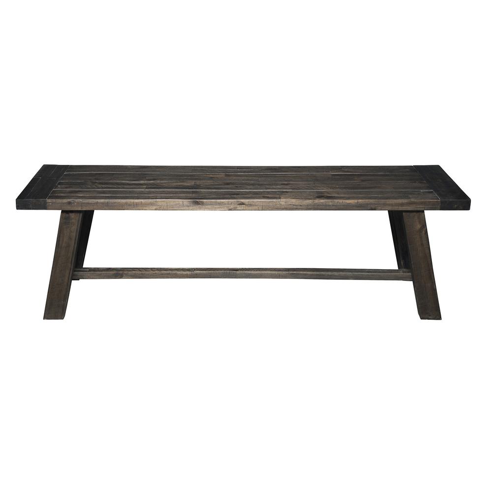60" Gray And Dark Brown Distressed Wood Dining Bench. Picture 1