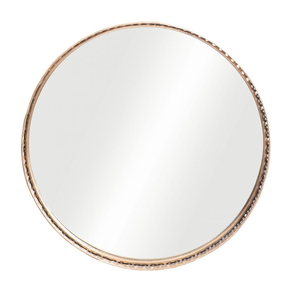 24" Gold Round Accent Steel Mirror. Picture 1