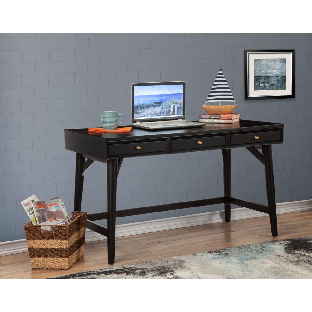 52" Black Solid Manufactured Wood Writing Desk with Three Drawers. Picture 9