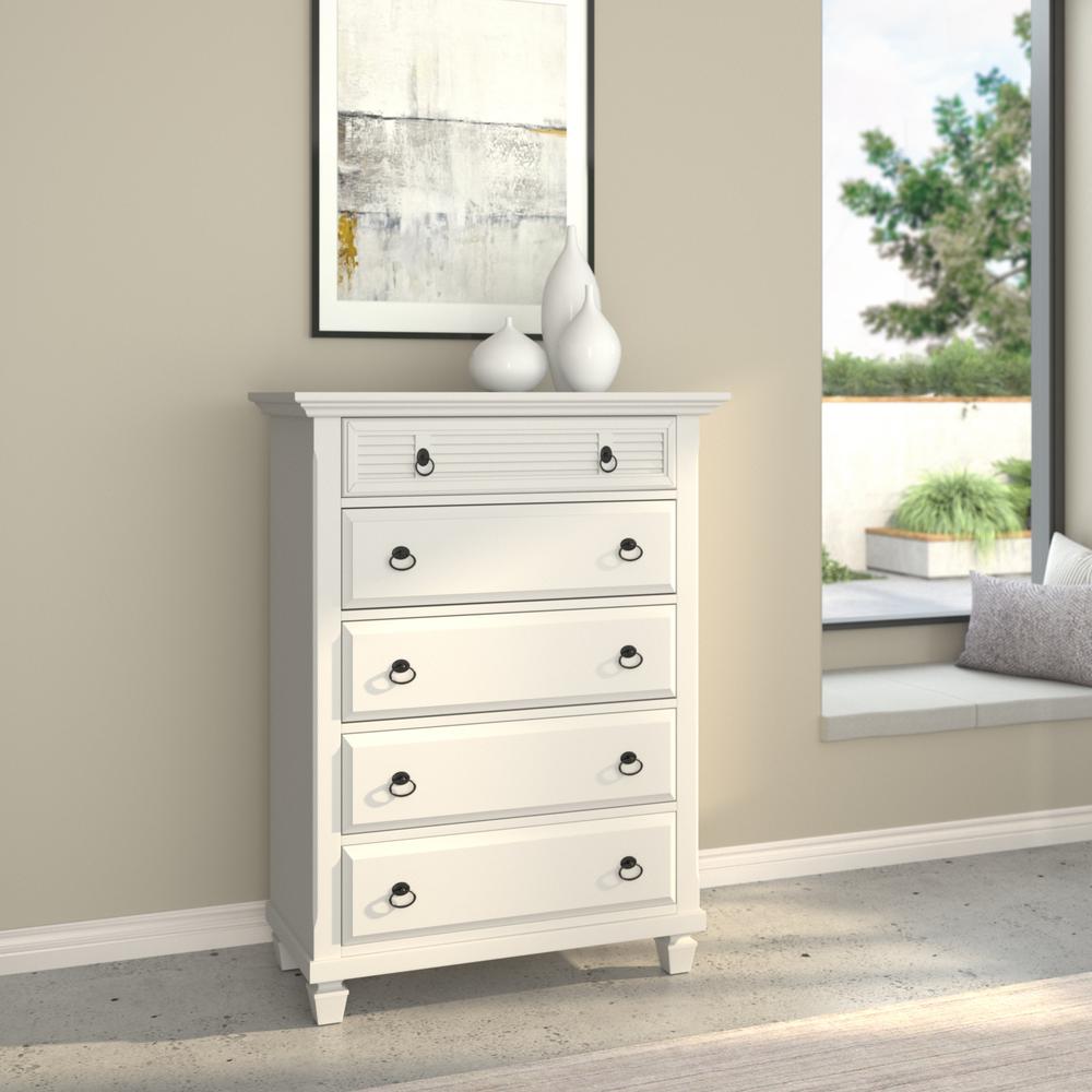 38" White Solid Wood Five Drawer Chest. Picture 4