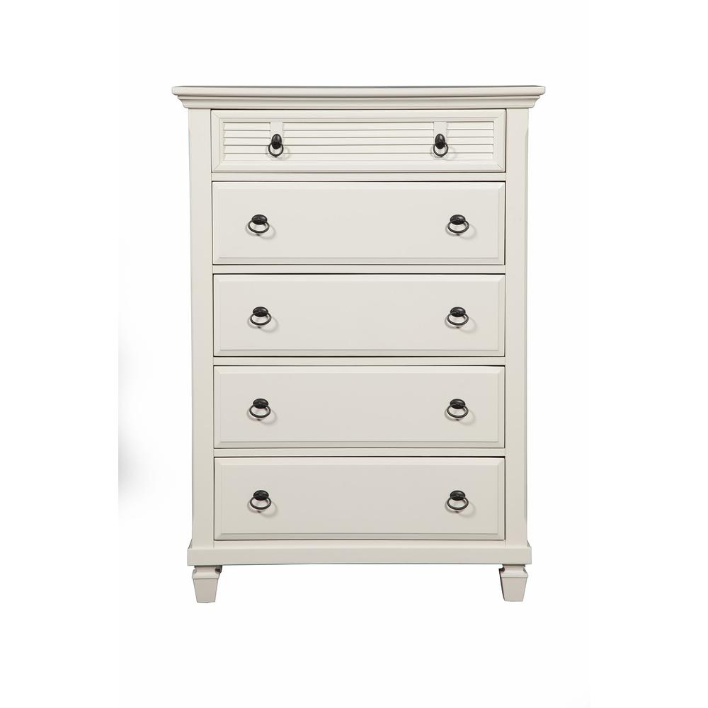 38" White Solid Wood Five Drawer Chest. Picture 1