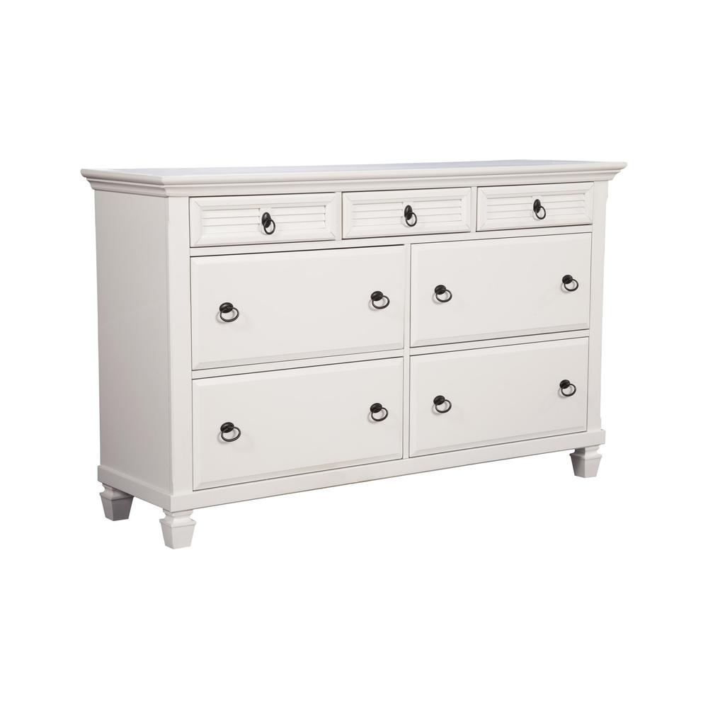 62" White Solid Wood Seven Drawer Double Dresser. Picture 2