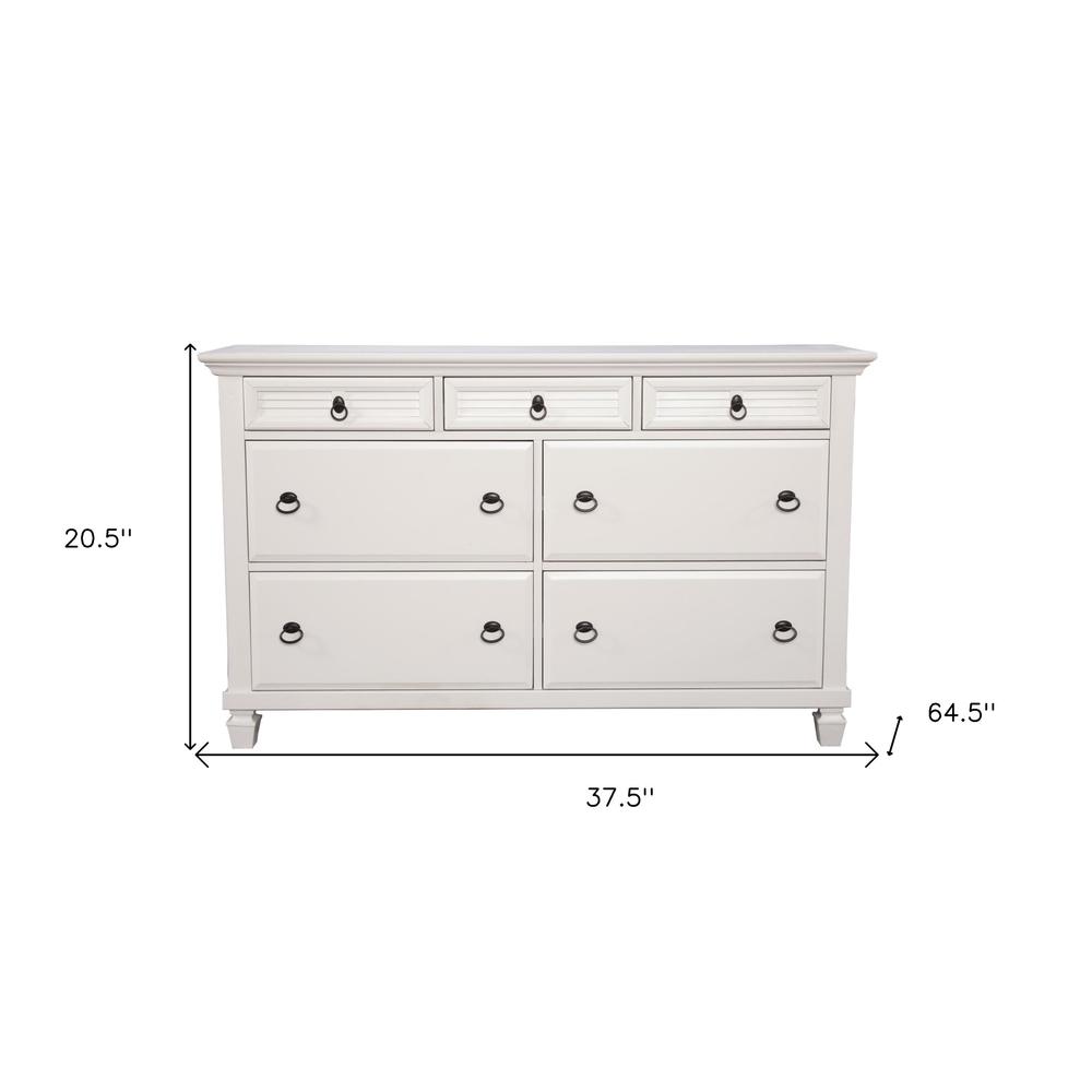 62" White Solid Wood Seven Drawer Double Dresser. Picture 8