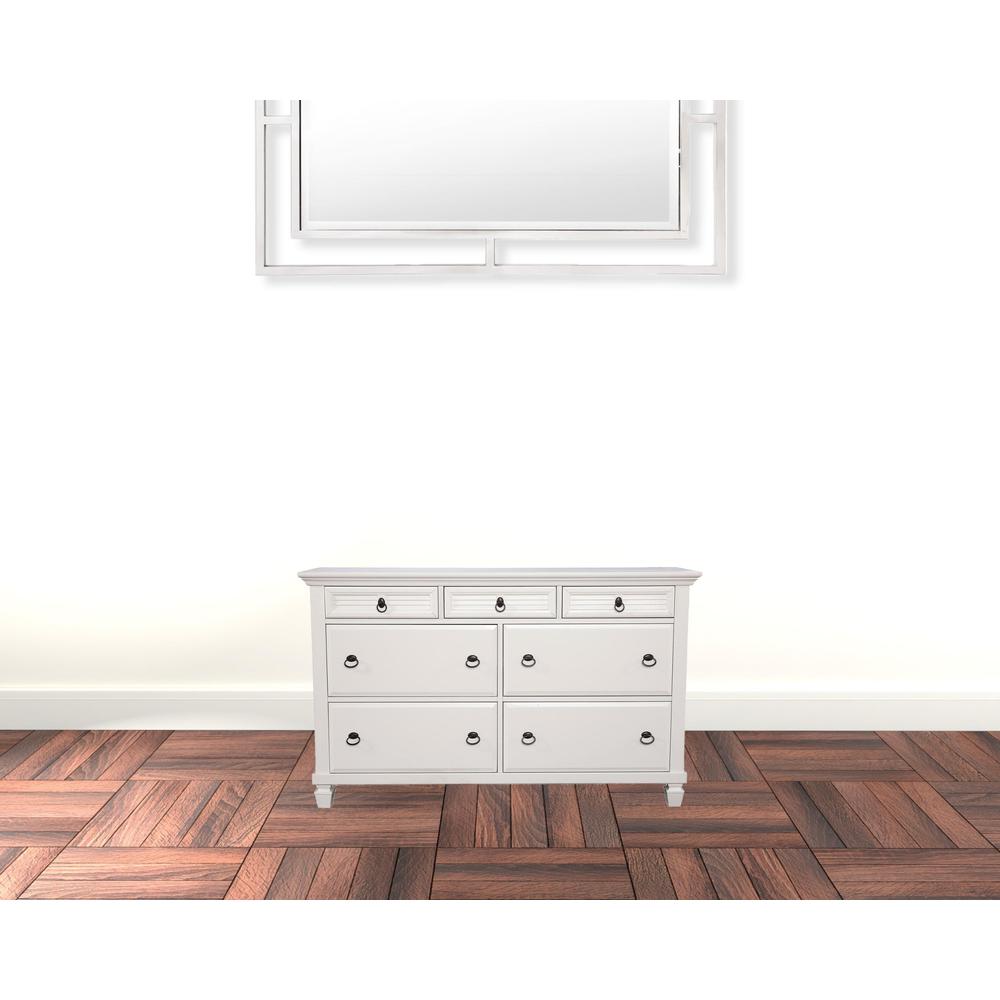 62" White Solid Wood Seven Drawer Double Dresser. Picture 3