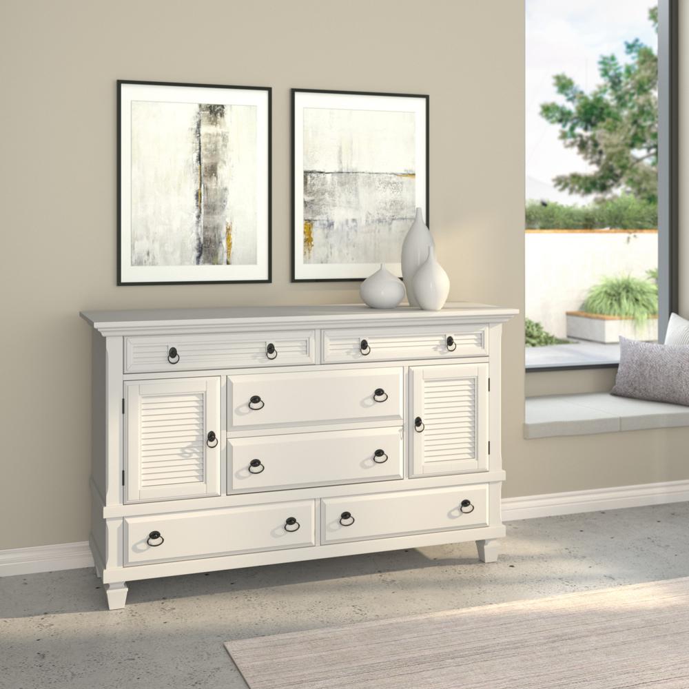 62" White Solid Wood Six Drawer Double Dresser. Picture 3