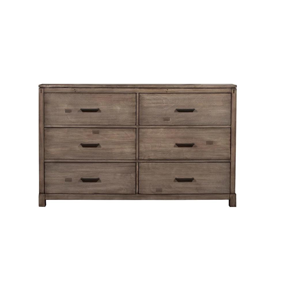 60" Gray Solid Wood Six Drawer Double Dresser. Picture 1