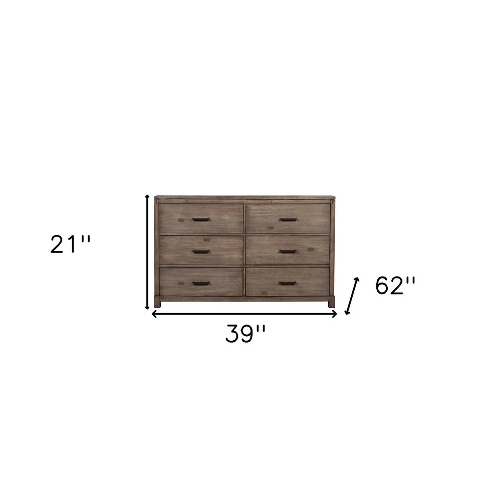 60" Gray Solid Wood Six Drawer Double Dresser. Picture 7