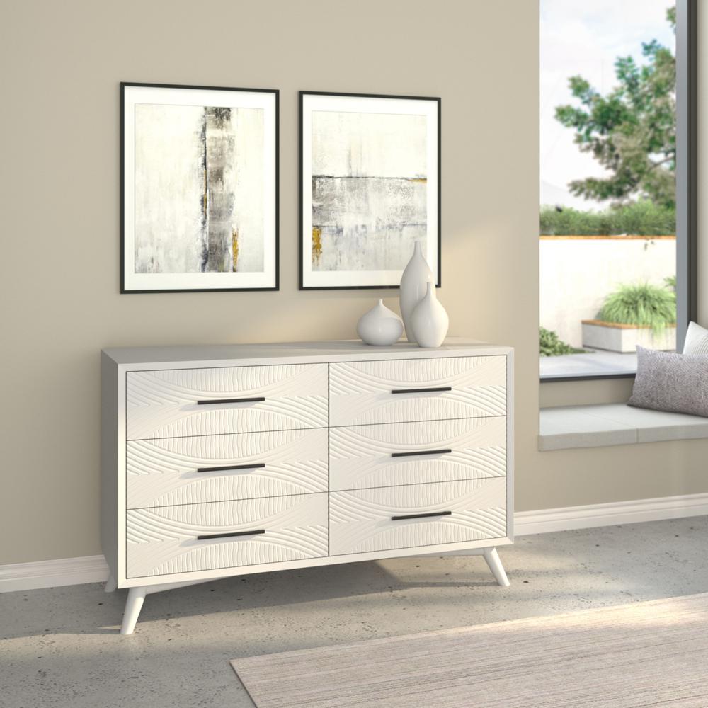 56" White Solid Wood Six Drawer Double Dresser. Picture 4