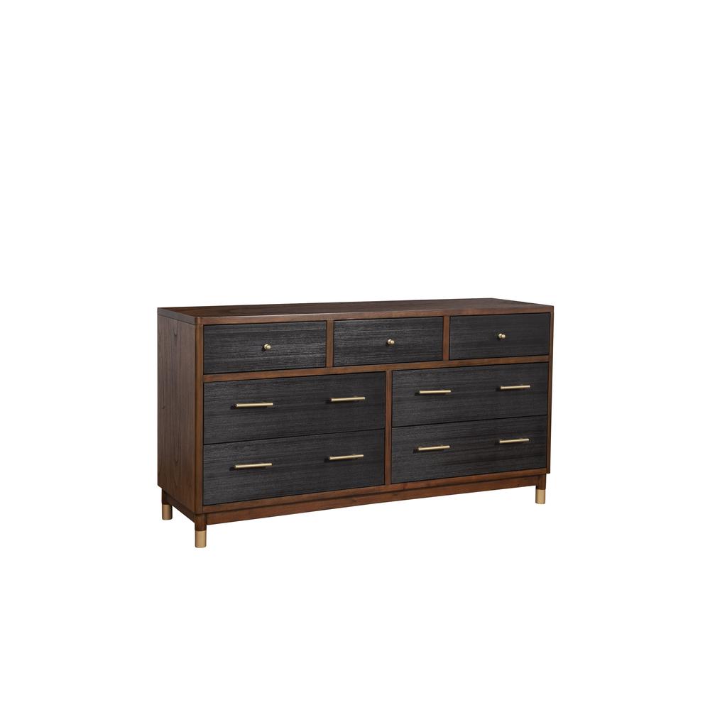 35" Brown and Black Solid Wood Seven Drawer Double Dresser. Picture 1