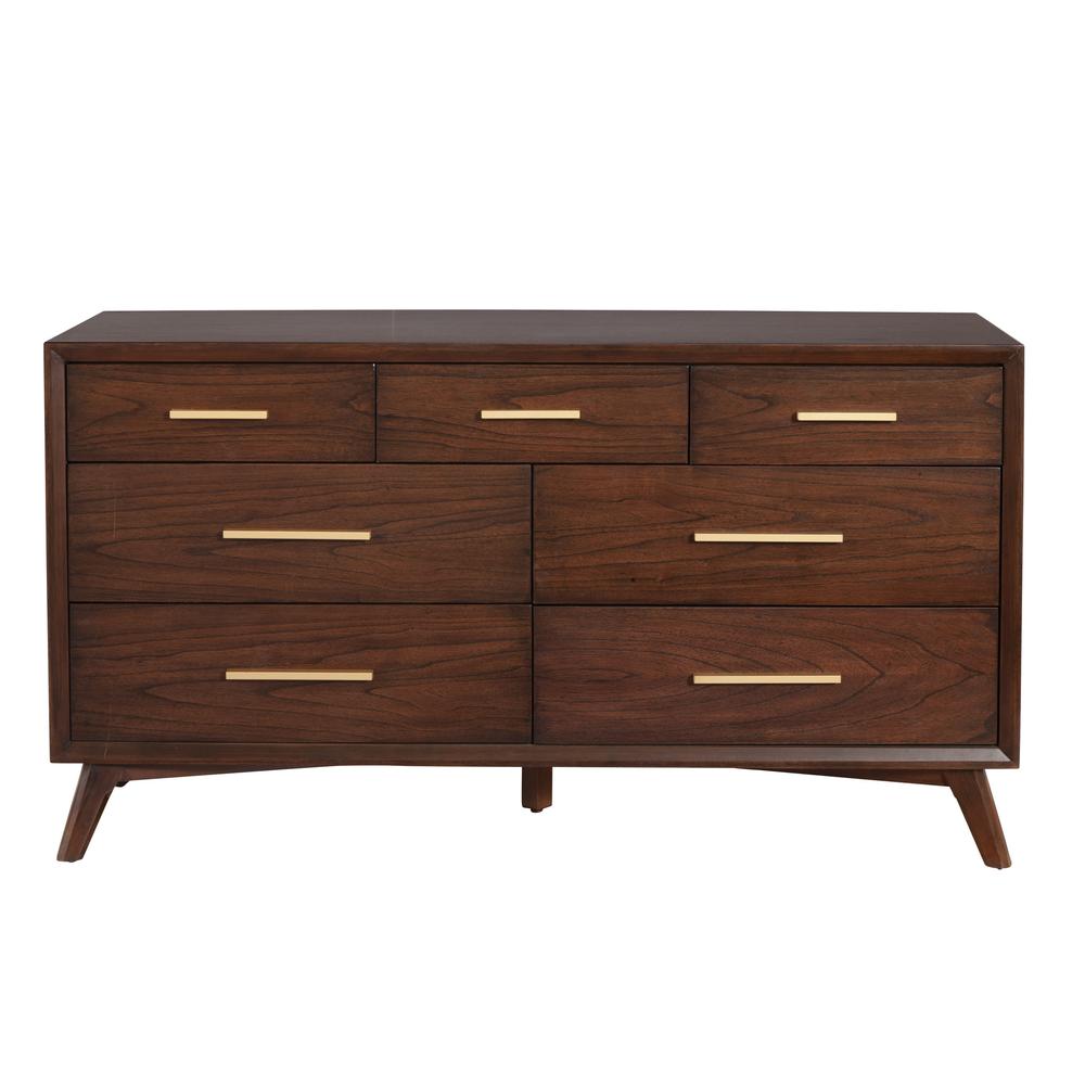 60" Walnut Solid Wood Seven Drawer Double Dresser. Picture 1