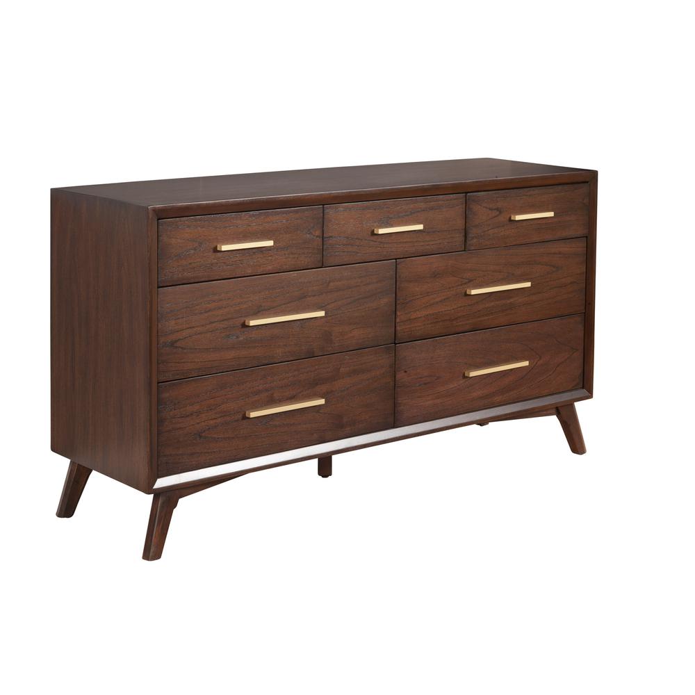 60" Walnut Solid Wood Seven Drawer Double Dresser. Picture 2