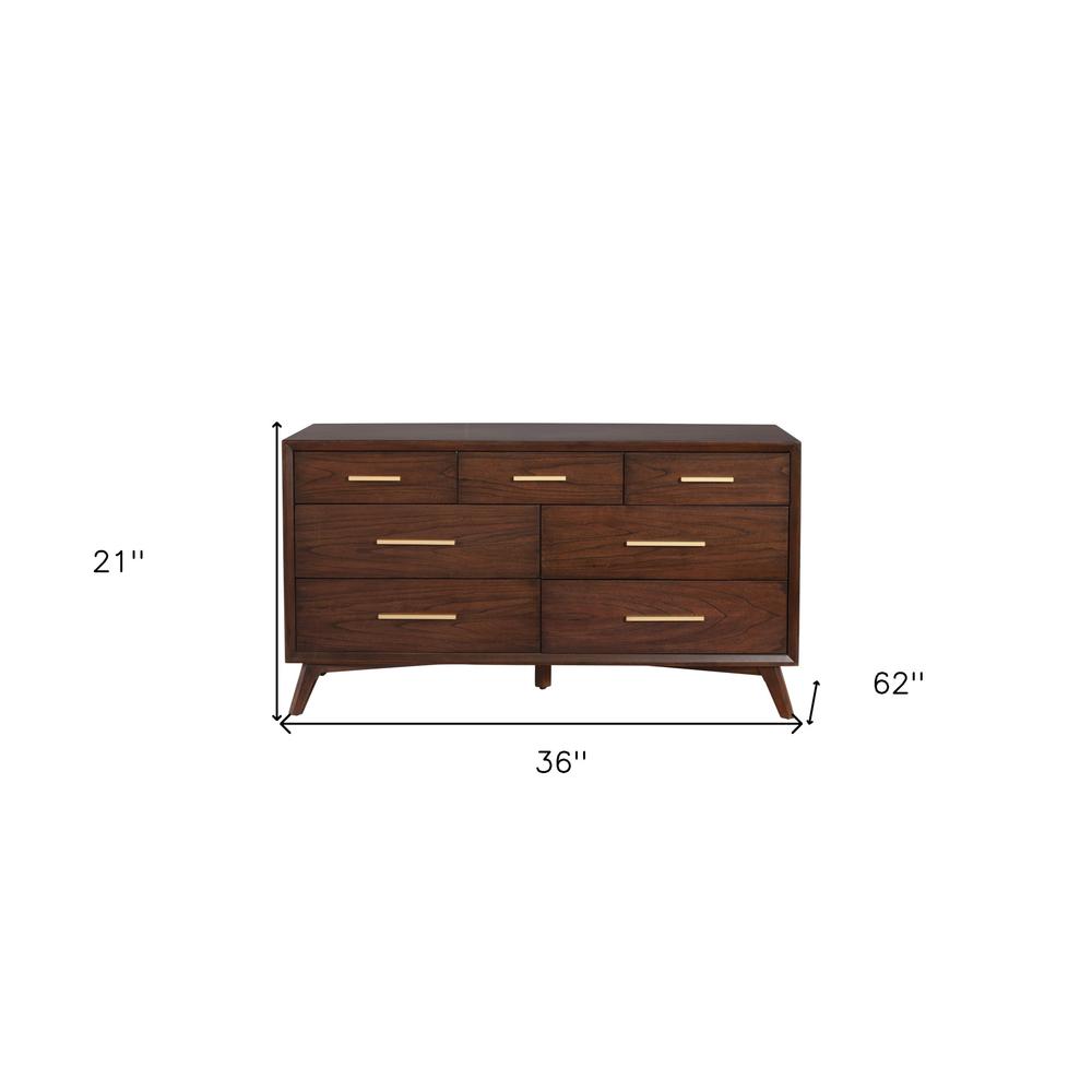 60" Walnut Solid Wood Seven Drawer Double Dresser. Picture 7