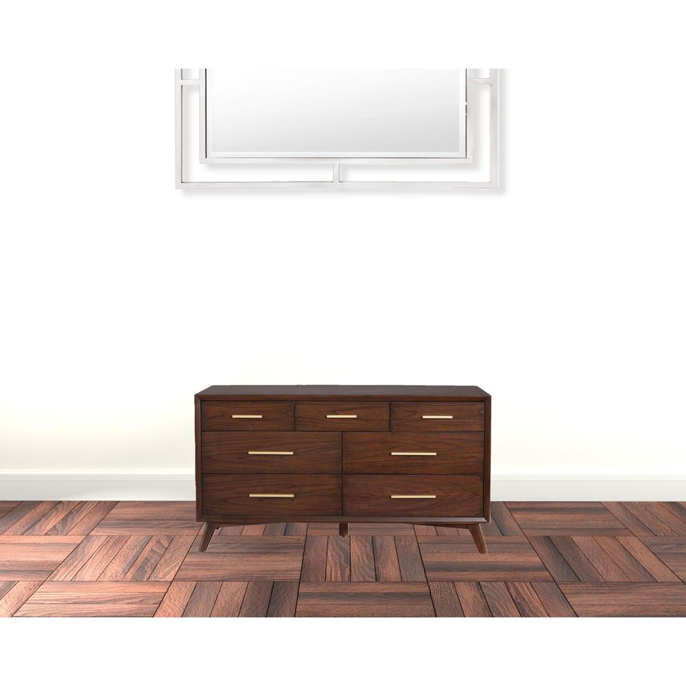 60" Walnut Solid Wood Seven Drawer Double Dresser. Picture 3