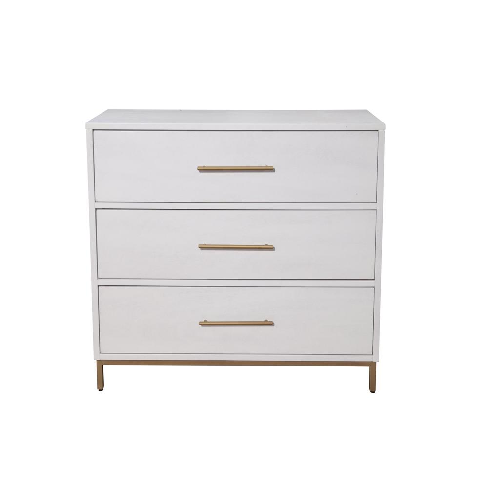 36" White Solid Wood Three Drawer Chest. Picture 1