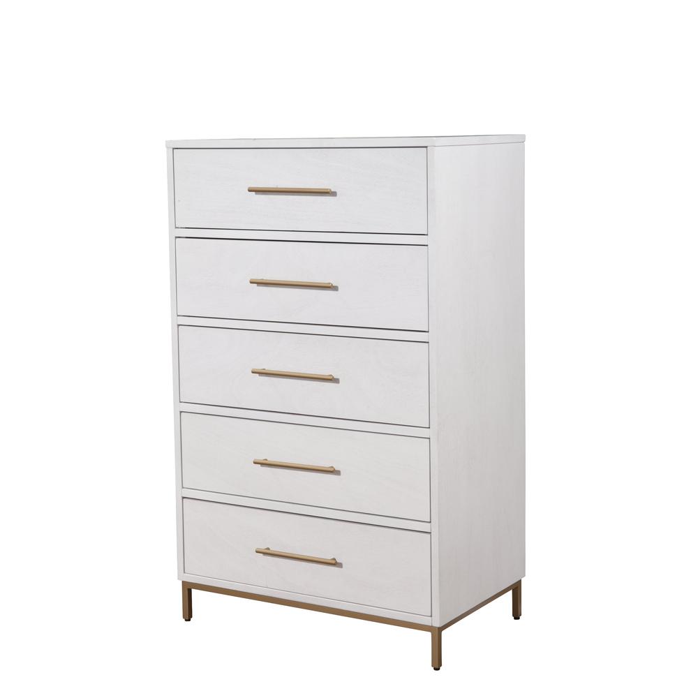 30" White Solid Wood Five Drawer Chest. Picture 2