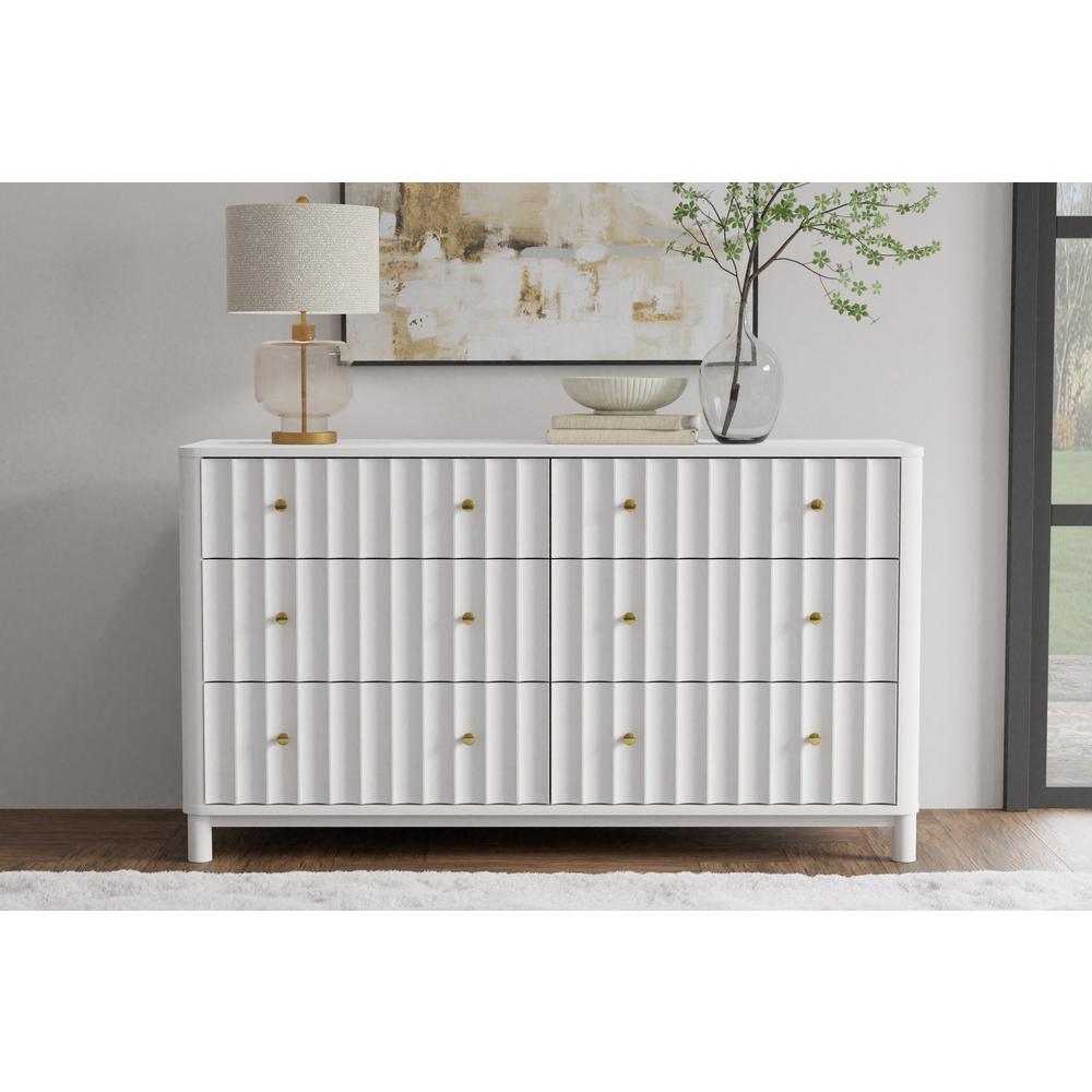 61" White Solid Wood Six Drawer Double Dresser. Picture 6