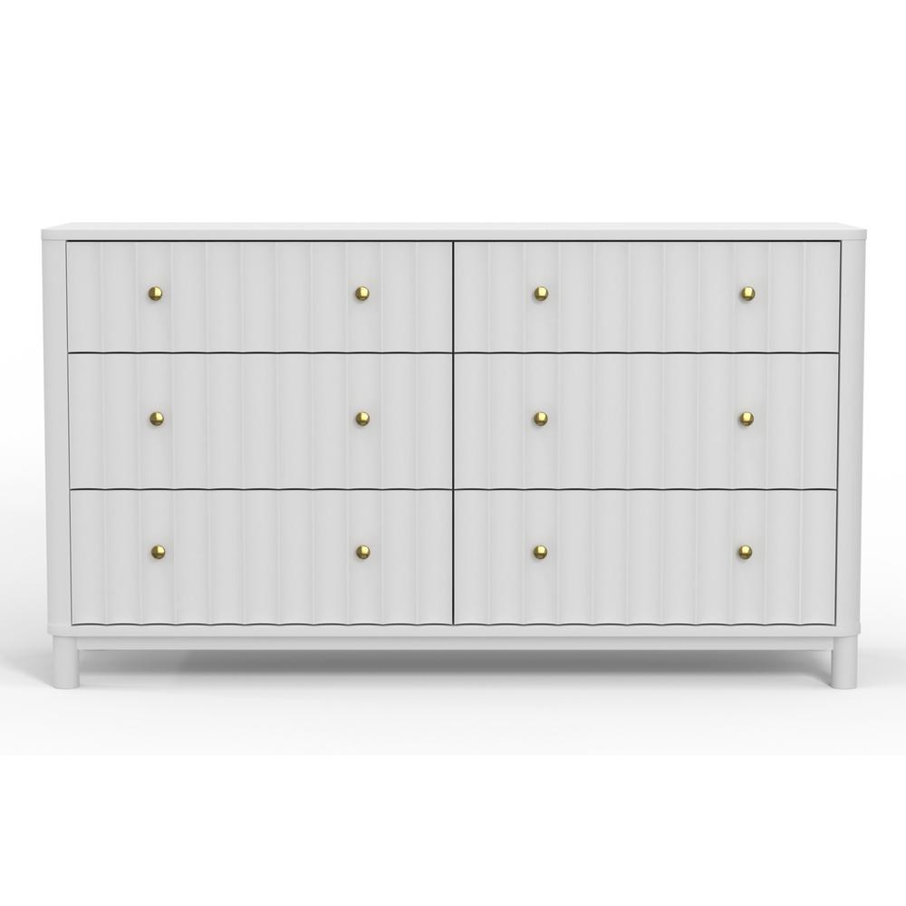 61" White Solid Wood Six Drawer Double Dresser. Picture 1