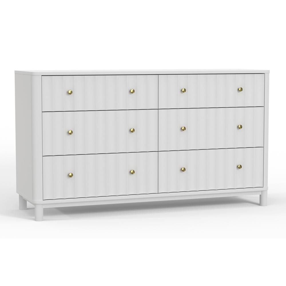 61" White Solid Wood Six Drawer Double Dresser. Picture 2