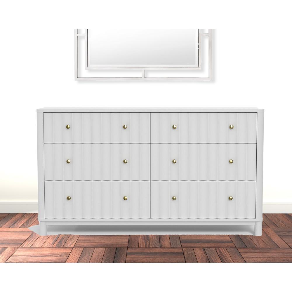 61" White Solid Wood Six Drawer Double Dresser. Picture 5