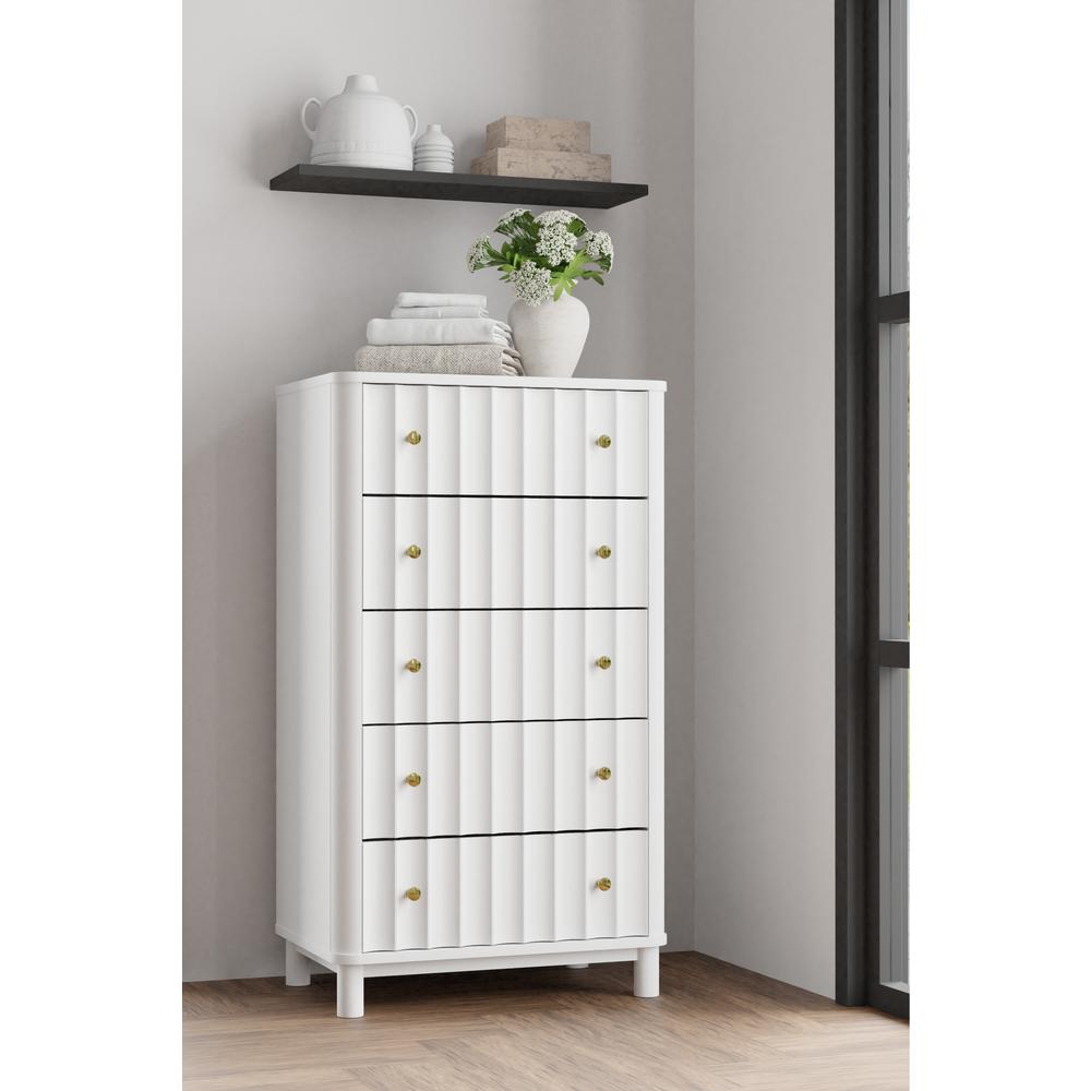 28" White Solid Wood Five Drawer Chest. Picture 6