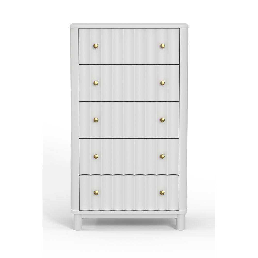 28" White Solid Wood Five Drawer Chest. Picture 1