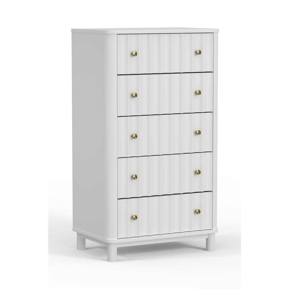 28" White Solid Wood Five Drawer Chest. Picture 2