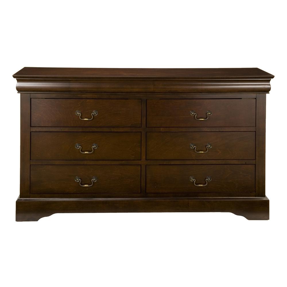 60" Brown Solid Wood Six Drawer Double Dresser. Picture 1
