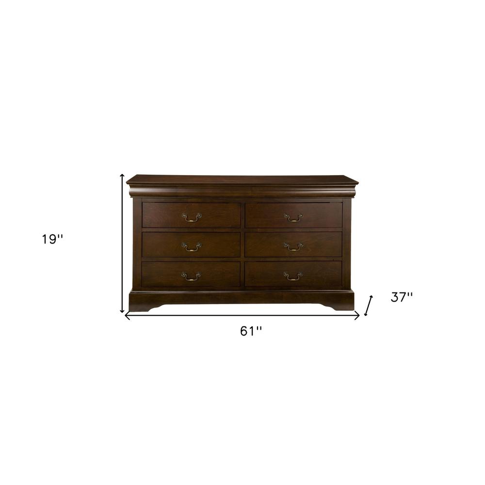 60" Brown Solid Wood Six Drawer Double Dresser. Picture 5