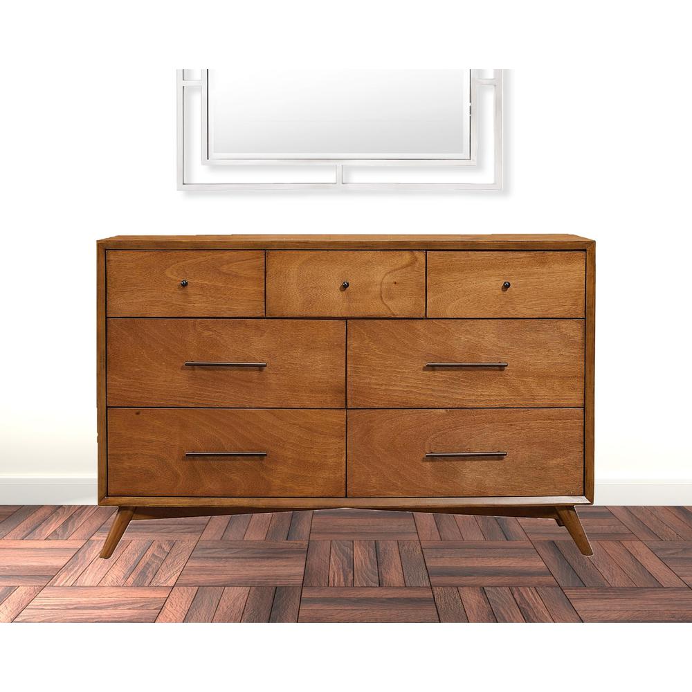 56" Brown Solid Wood Seven Drawer Double Dresser. Picture 7