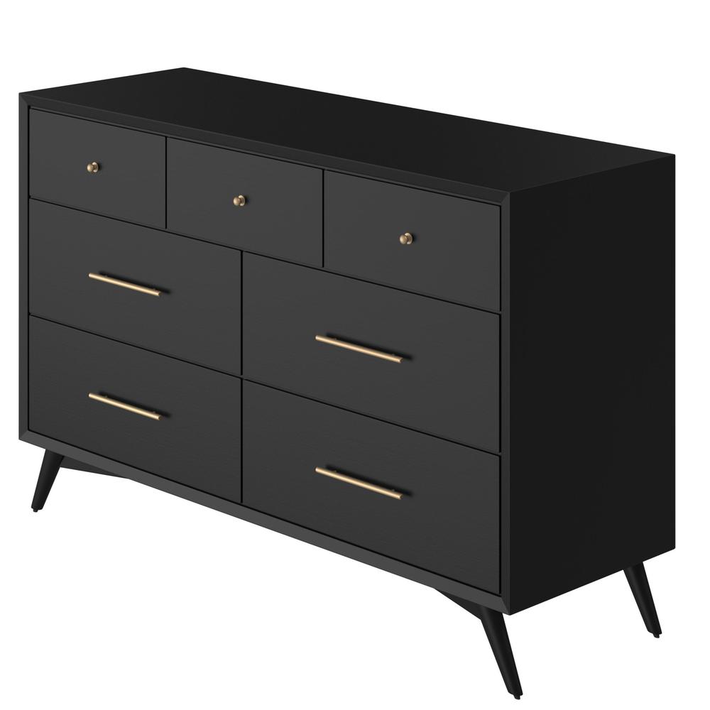 56" Black Solid Wood Seven Drawer Double Dresser. Picture 5