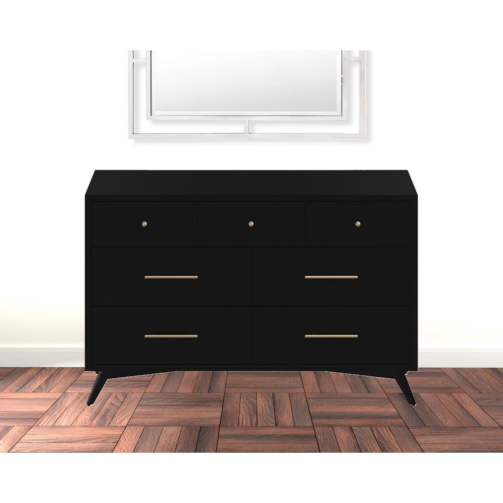 56" Black Solid Wood Seven Drawer Double Dresser. Picture 8