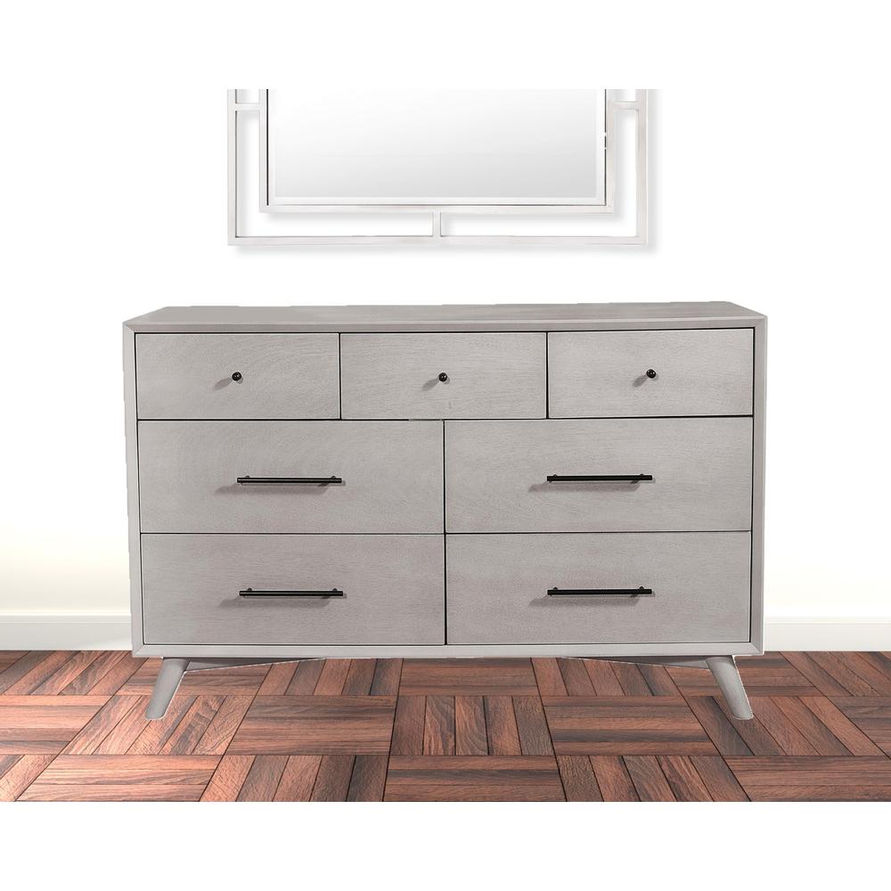 59" Gray Solid Wood Seven Drawer Double Dresser. Picture 3