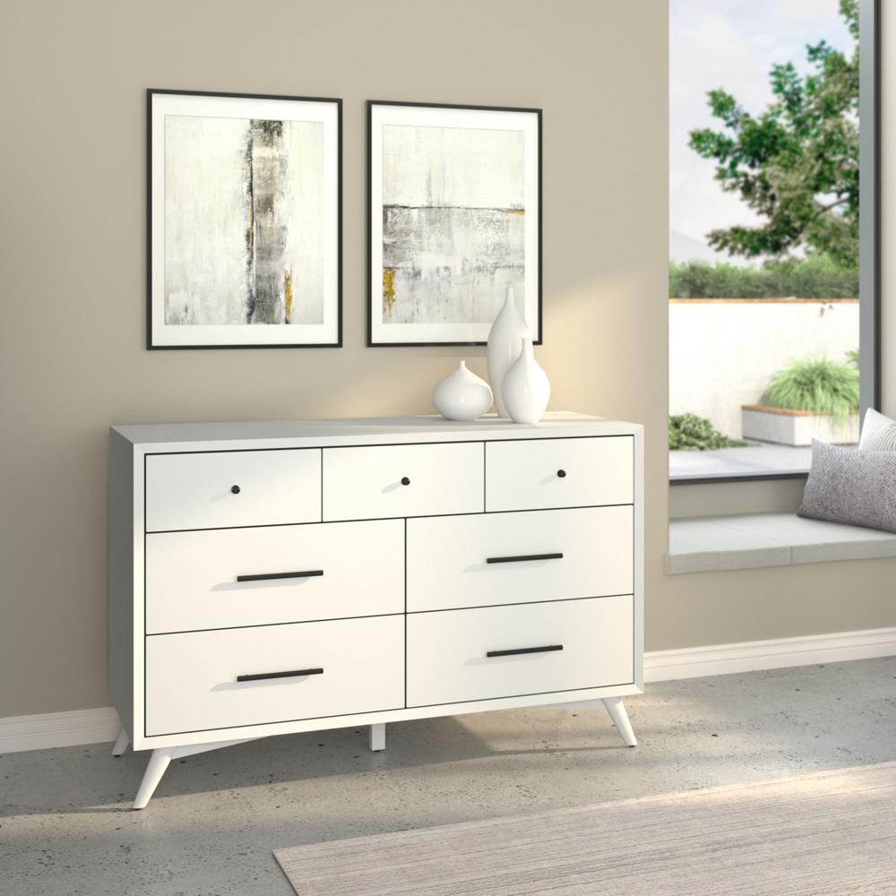 56" White Solid Wood Seven Drawer Double Dresser. Picture 3