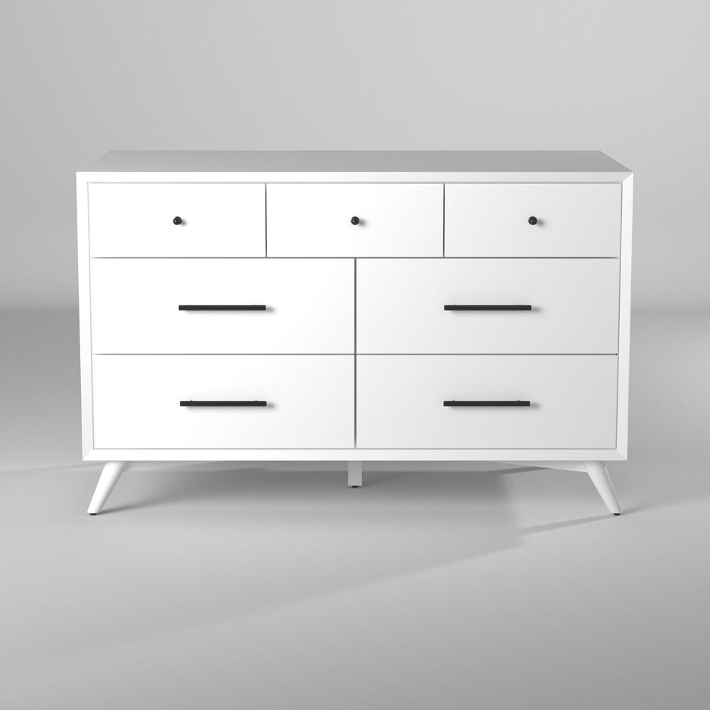 56" White Solid Wood Seven Drawer Double Dresser. Picture 7