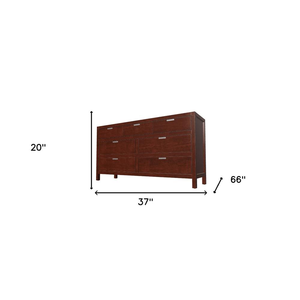 63" Brown Solid Wood Seven Drawer Double Dresser. Picture 8